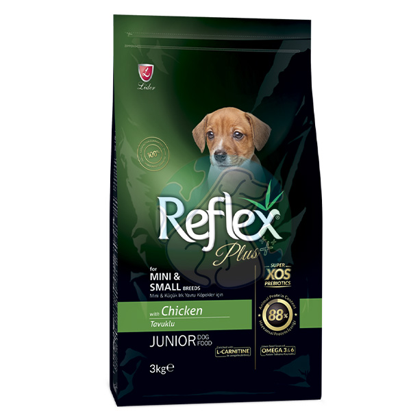 غذای خشک سگ نژاد کوچک توله طعم مرغ reflex plus 3kg